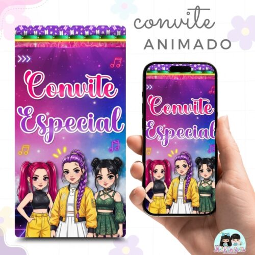 Convite Animado Guerreiras do K-pop
